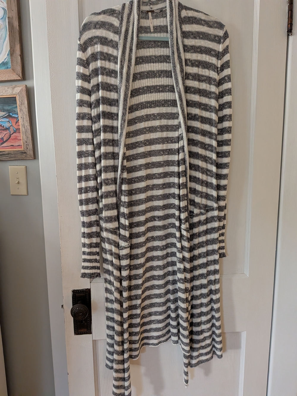 Free People Striped Open-Front Duster Cardigan Sweater – Size S/P